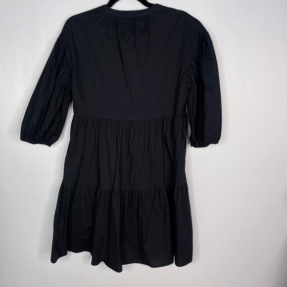 Sundry For Evereve 0 XS Black The Anywhere Dress Cotton Poplin Puff Sleeve VNeck - Picture 2 of 11